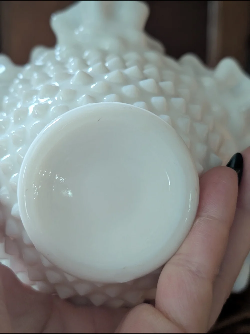 Fenton Milk Glass Hobnail Ruffled Crimped Edge Candy Snack Dish Bowl 6.5